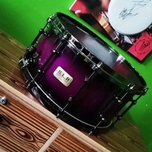 Caja Tama S.L.P. 14″x7″, Gloss Tangerine Zebrawood Custom Purple/Black